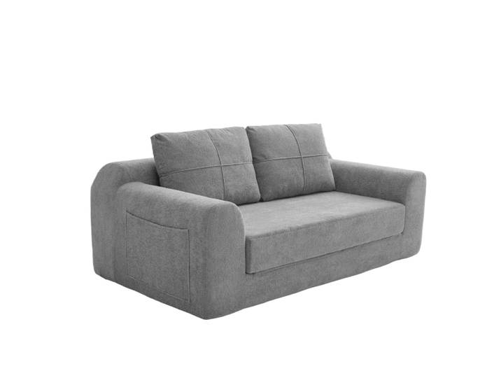 Canapé convertible velours polyester gris foncé avec coussins