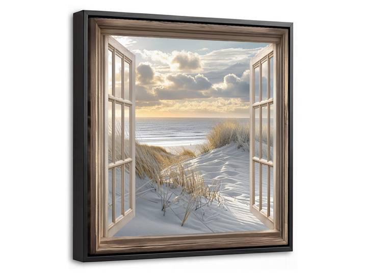 LEINWAND Bilder mit Rahmen - Ausblick - Strand - Dünen - Meer - Natur - 20x20
