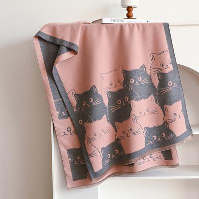 Silver Stone Store Cute Cat Ladies' Jacquard Pashmina Cashmere Scarf, Winter Thick Warm Shawl, Coldproof Windproof Blanket For Warmth pink