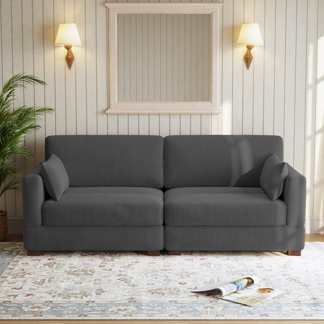 Pia Ricco Bentura 217.7Cm Flared Arms Sofa Grey 77.98cm H X 217.93cm W X 87.88cm D