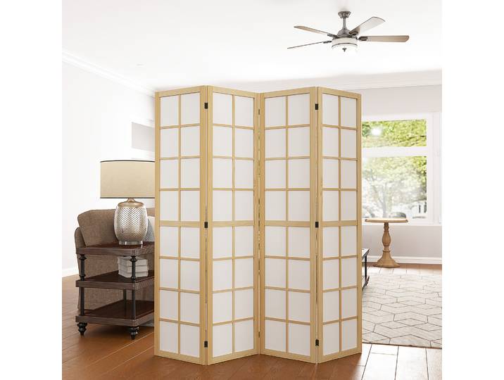 HOMCOM Paravent 4 Panneaux 160x170cm Séparateur Naturel Maison