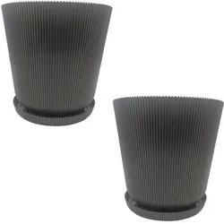 Relaxdays Blumentopf mit Untersetzer 2er Set Anthrazit