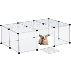 Relaxdays 16-teiliges Freilaufgehege Transparent Schwarz,Transparent