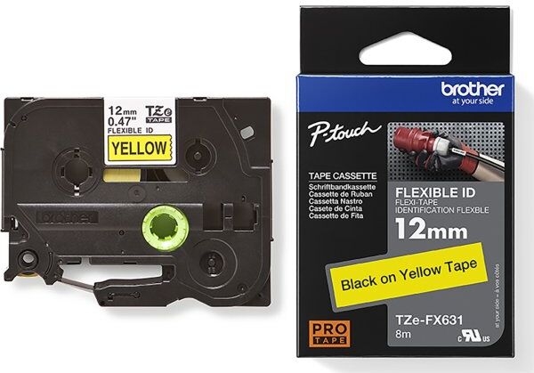 Brother Tze-Fx631 Labeltape 12mm, Sort På Gul