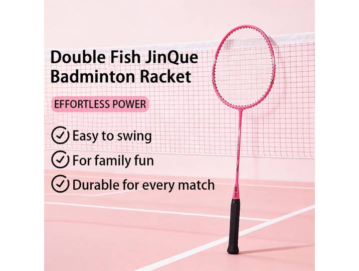 Double Fish JinQue Lichtgewicht Duurzaam Badmintonracket Dubbelset Roze 1309 Met Tas, 2 Rackets, Geen Shuttlecocks Inbegrepen