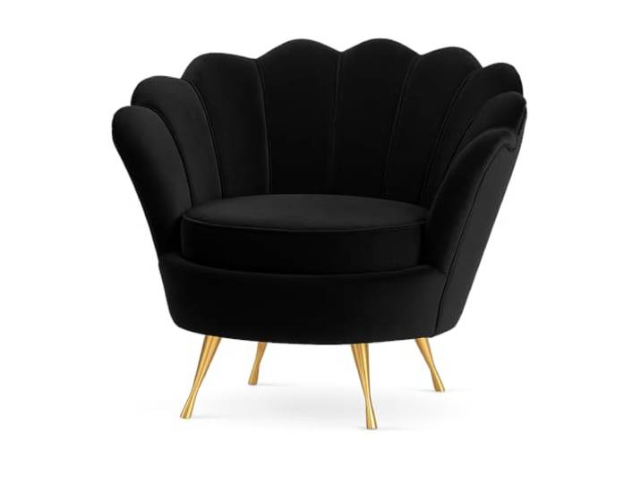 PAWS MEBLE Sessel MUSZLA Samt – Designer Sessel im Muschel-Look, Polstersessel mit Metallbeinen (Silber/Gold), Komfortsessel 87 x 81 x 72 cm