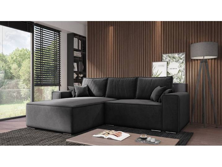Goldstoff Ecksofa Oslo mit Schlaffunktion, L-Form mit Bettkasten und Federkern, Eckcouch, Chrombeine,Schlaffunktion,Federkern