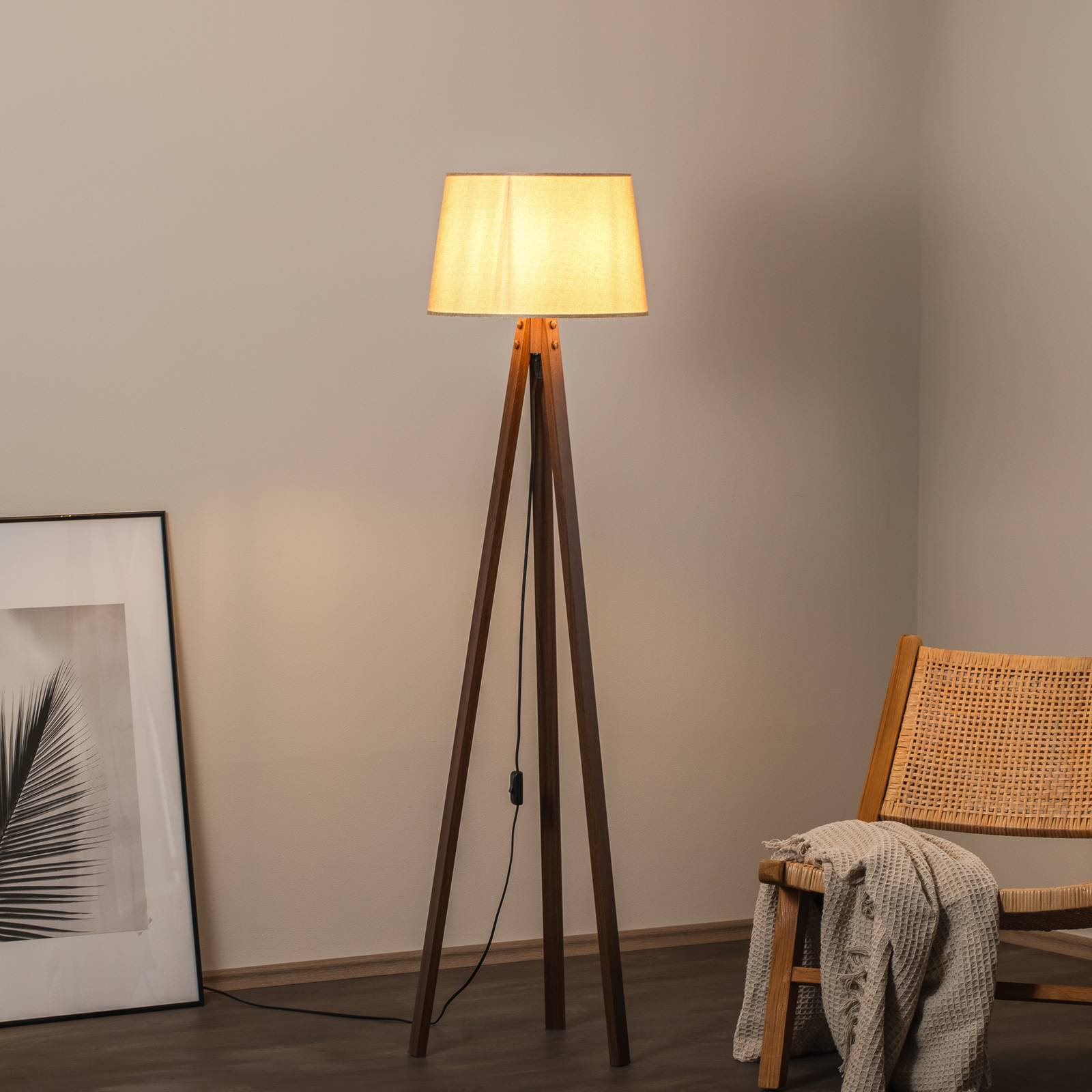 Holz Stehlampe LM-65214-1E Avonni, Holz dunkel, für Wohn- / Esszimmer, Metall, Stehlampe