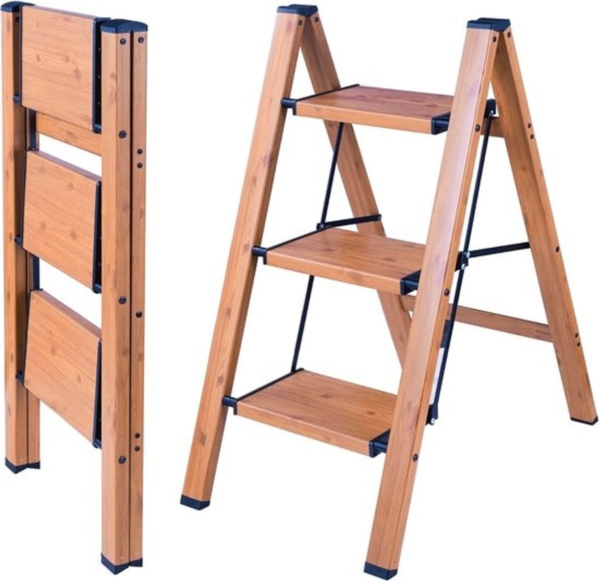 Opvouwbare Trapladder met 3 Treden - Draagbare Aluminium Ladder met Antislip Statief