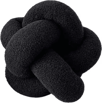 Uplift Curations KnitCuddle 9x9 Inch Braided Knot Throw Pillow Hand Knitted Plush Round Ball Cushion For Sofa & Bedroom black