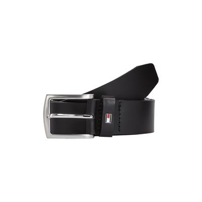 Ledergürtel TOMMY HILFIGER "DENTON 3,5 cm breit", Herren, Gr. 105, schwarz, Leder, gepflegt, unifarben, Basic, Gürtel Ledergürtel, Robuster Ledergürtel mit Flag-Label, silberne Schnalle, verstellbar