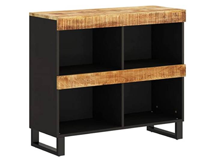 KDVXBCQJH Beistellschrank 85x33x75 cm Kommode Mangoholz Massiv Industrieller Beistelltisch fürs Schlafzimmer mit stabiler Eisenkonstruktion und Ablagefläche für Dekoration.