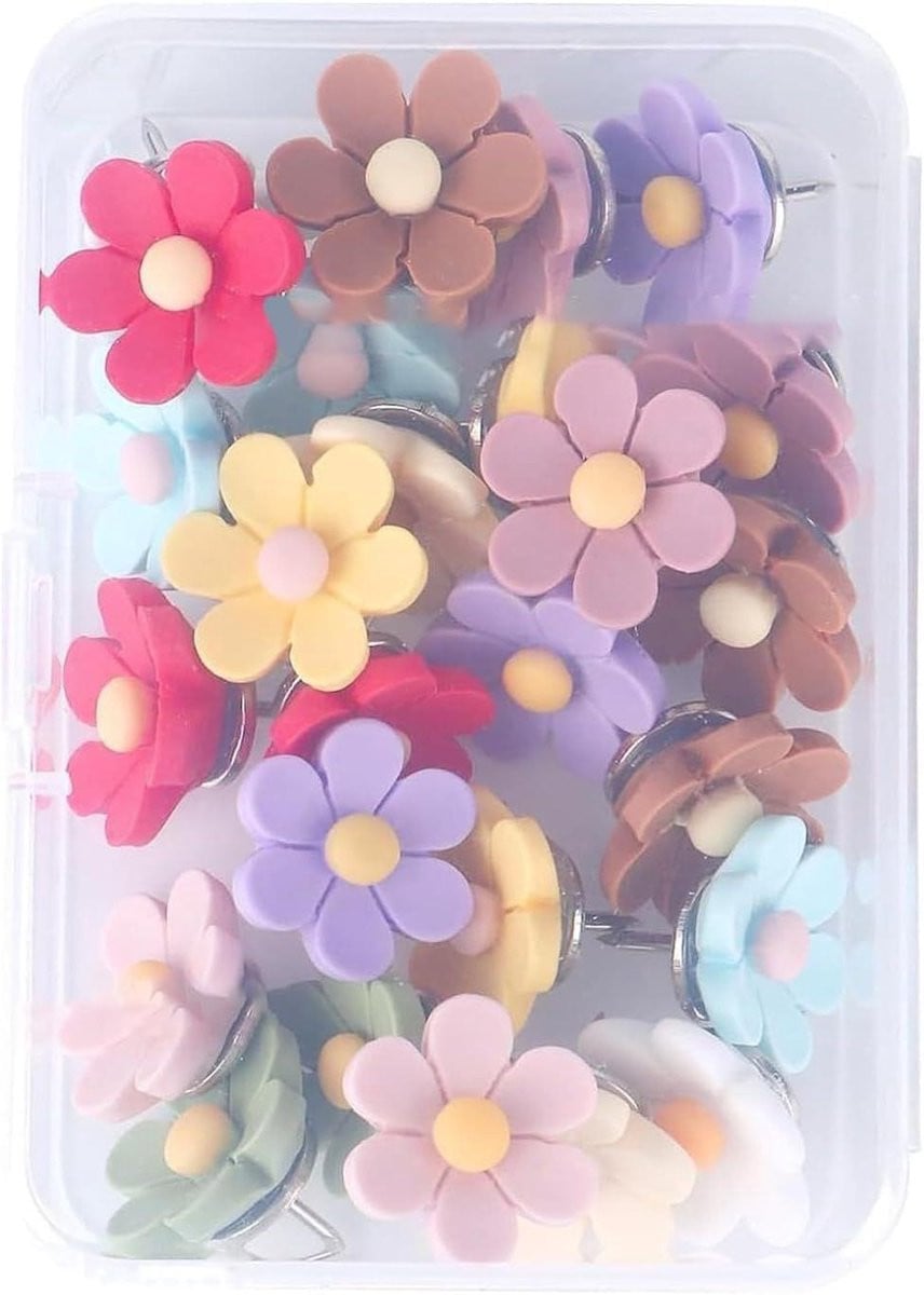 Decoratieve Bloem Punaises met Realistisch Bloemenontwerp - Gemengde Kleuren - 20 of 30 Stuks
