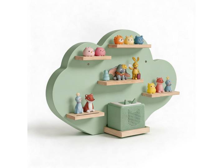 Relaxdays Wandregal Salbei Wolkenform Magnetstreifen MDF Buchenholz 40 cm, Grün, Holzwerkstoff, Holz, 61x40x17 cm, Wohnzimmer, Regal, Wandregal
