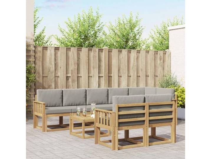 RJPLMFV Ecksofa für den Außenbereich, 9-teilig, massives Akazienholz Modulare Rückenlehne, Lattenrost, komfortabel, modernes Design, für Garten, Terrasse, Pool