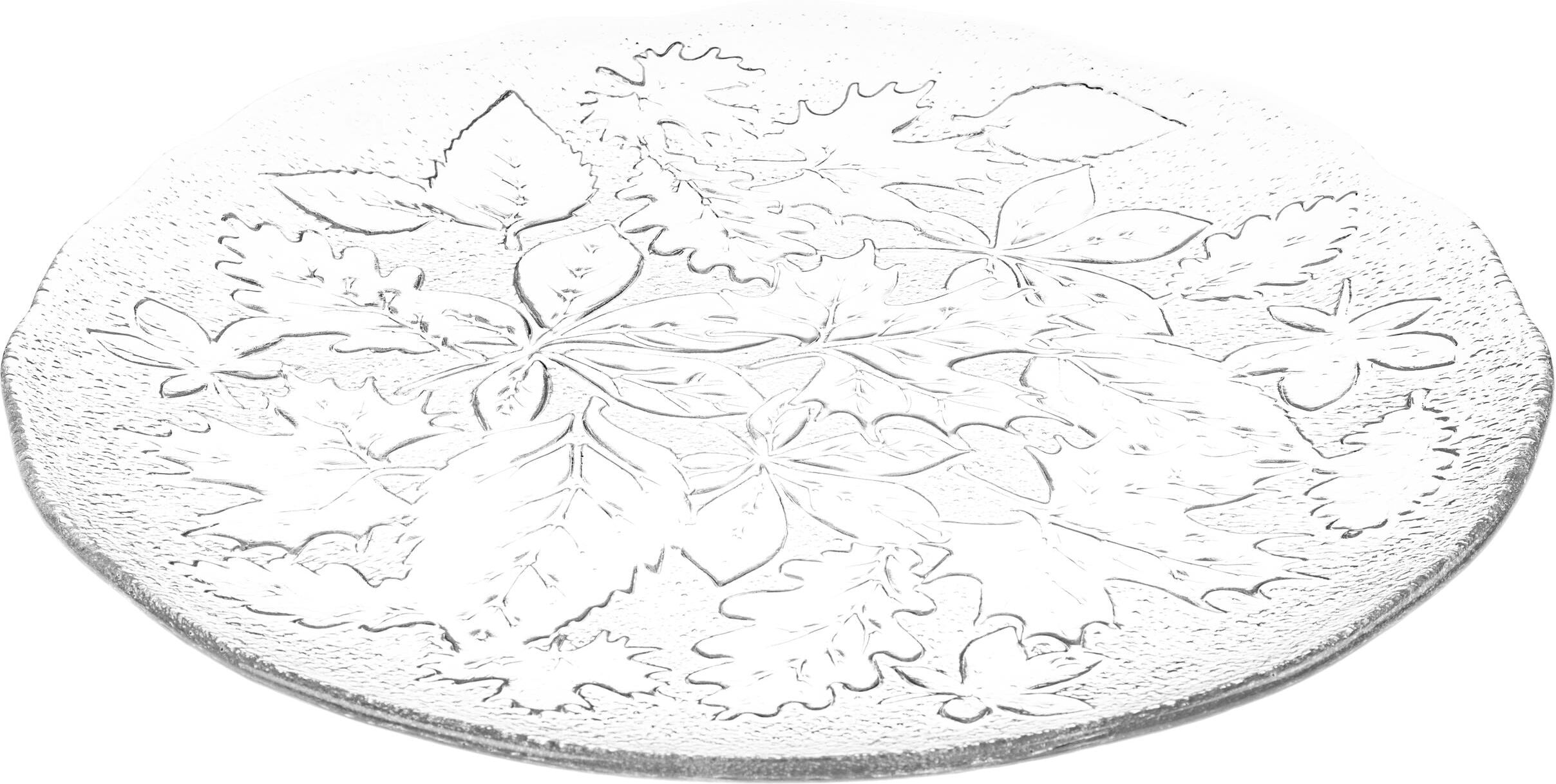 Servierplatte GLASI HERGISWIL "Herbstblätter", transparent, Ø:40cm, Glas, Servierplatten, Servierplatte transparent Ø 40cm