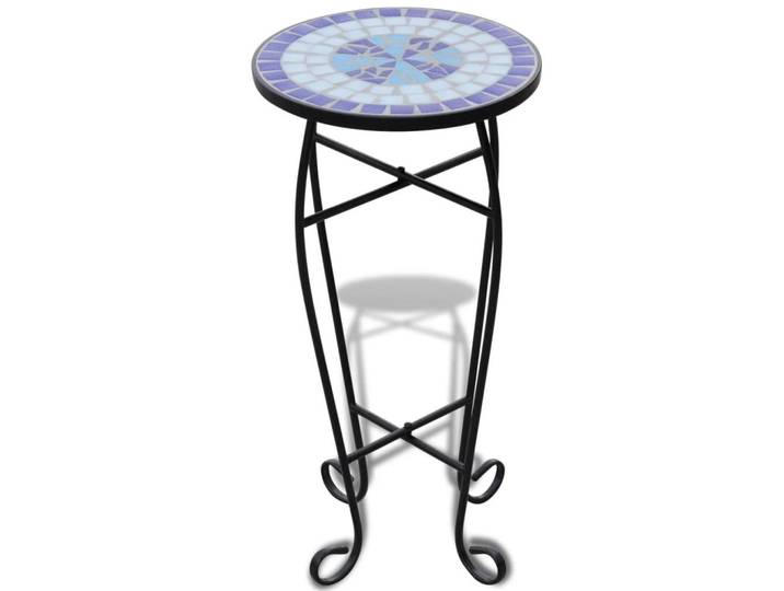 vidaXL Beistelltisch Mosaik Blau Und Weiß, Metall, Rund,Rund, 30x60x30 cm, Gartenmöbel, Gartentische, Garten-Beistelltische