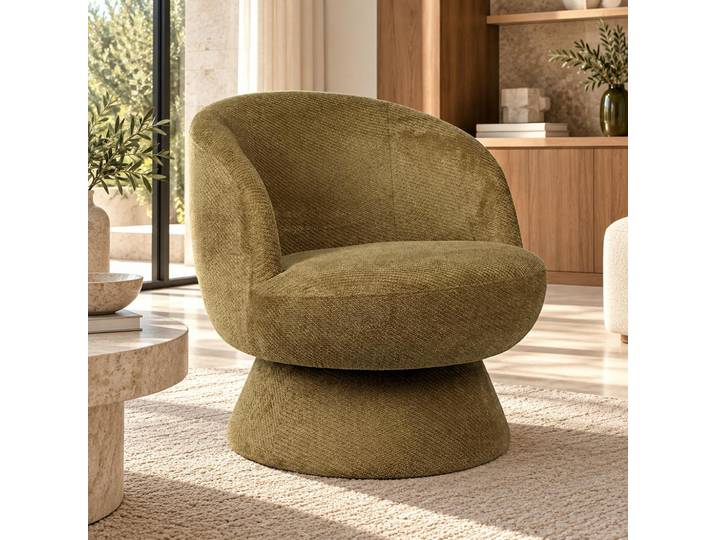 Fauteuil pivotant rétro tissu chenille IENA - Vert