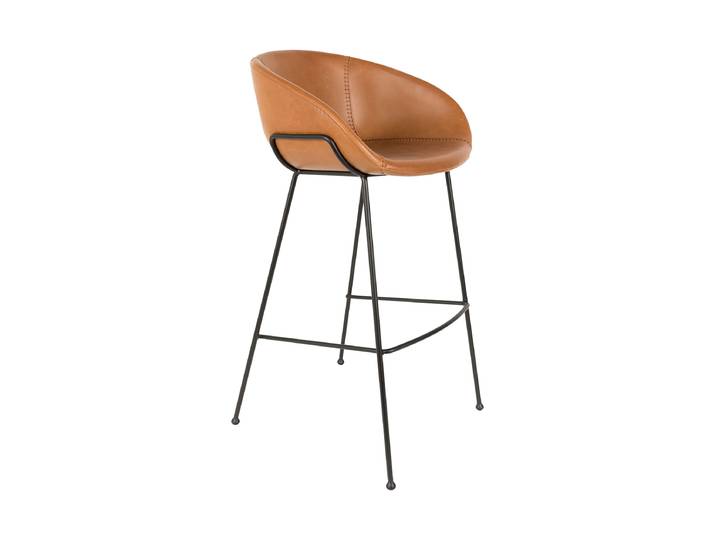 Hochwertiger Barstuhl „Feston“ Kunstleder Cognac Sitzhöhe 76 cm Zuiver