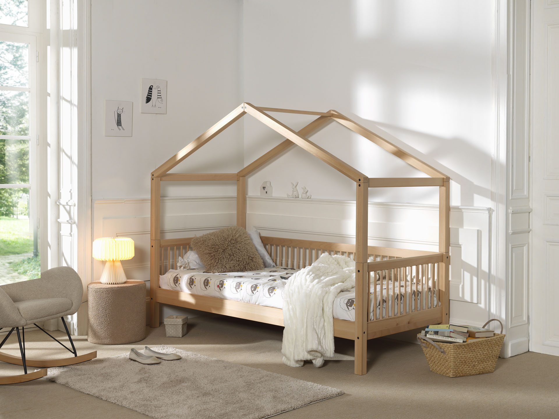 Hausbett VIPACK "Forrest mit hochwertiger und stabiler Verarbeitung, Made in Europe", braun (buche natur, buche natur, buche natur), B:97,5cm H:170cm L:207,5cm, Betten, Hausbett, wahlweise ohne oder mit Textilhimmel buche natur, buche natur, buche natur L