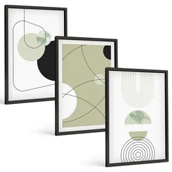 BILDER SET 3er Set - 40x60 cm Schwarzer Rahmen - Abstrakte Formen und Farben