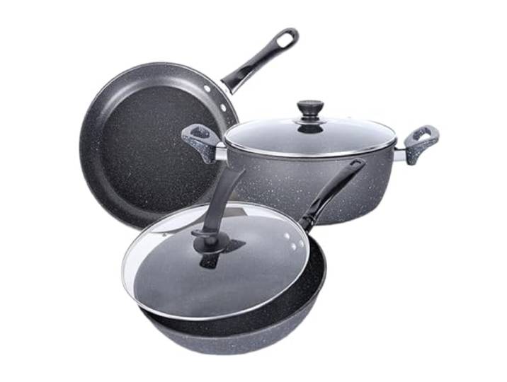 Topfset 3-teiliges Kochgeschirr-Set, Suppentopf, Wok Mit Deckel, Bratpfanne, Medizinischer Stein, Schmiedeeisen, Antihaft-Kochtopf-Set, Küche Kochtopf Set