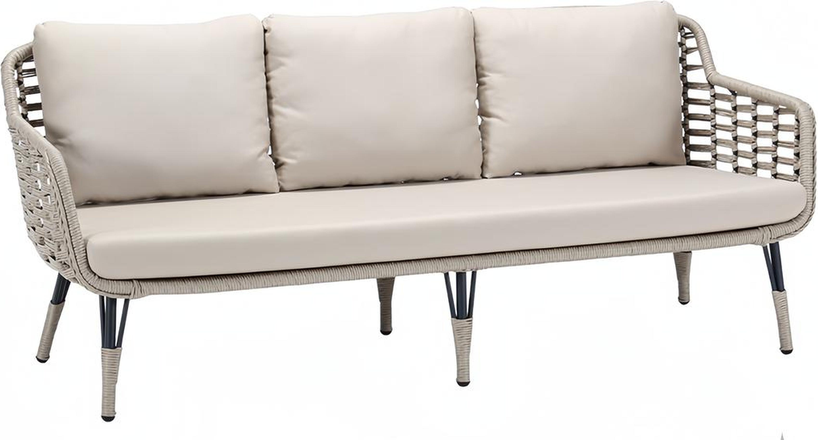 Beiger 3-Sitzer Luxus Sofas Polstermöbel Rattan Terrasse Design Hochwertig Möbel