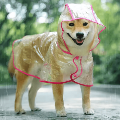 Uplift Curations Transparent Hooded Dog Raincoat Waterproof Pet Rainwear Jacket For Small Dogs & Puppies pink xl