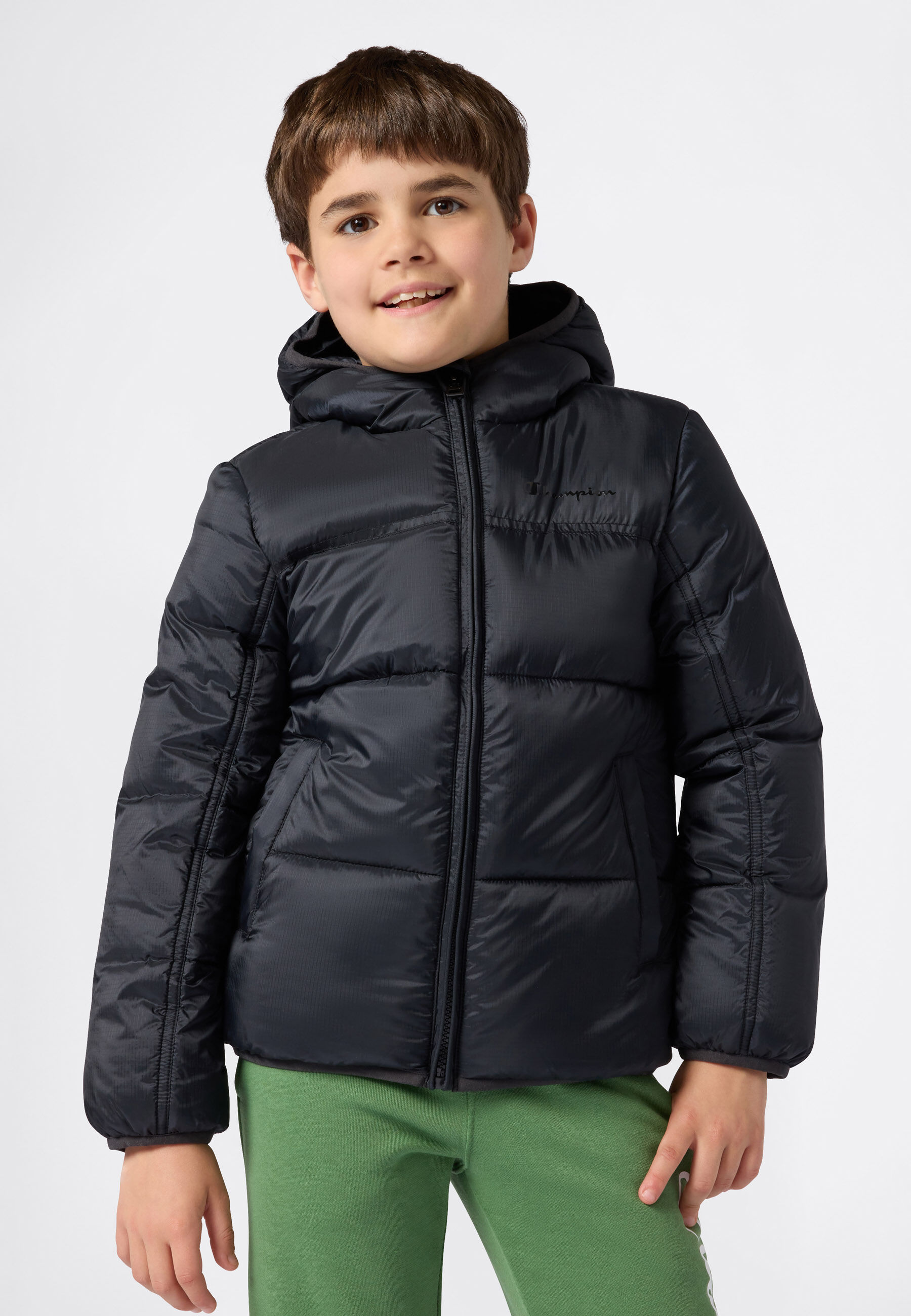 Steppjacke CHAMPION "Colorblock Outdoor Hooded Jacket", Mädchen, Gr. XL (164/170), schwarz (nbk, nbk), Steppware, Obermaterial: 100% Polyamid, unifarben, Basic hüftbedeckend, elastischer Bund, Jacken Steppjacke, mit Kapuze, wasser- und windabweisend, hüft