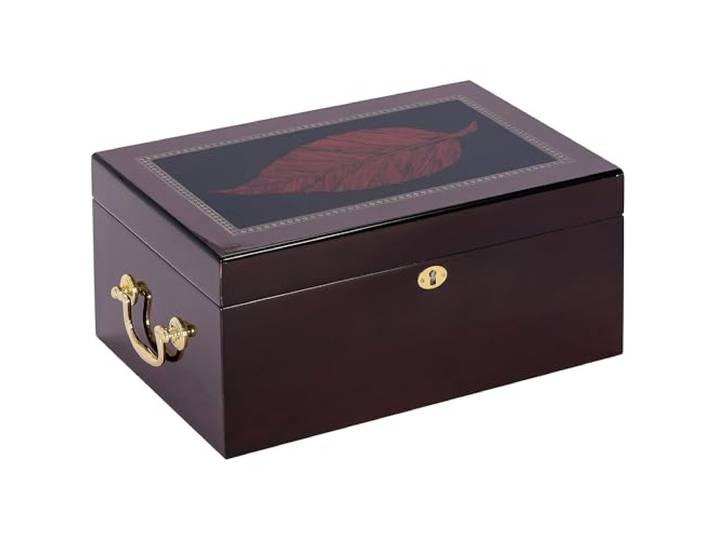Qualität Importeure Deauville 100 Zigarre Humidor, mit Tobacco Leaf Inlay, Ahorn-Finish