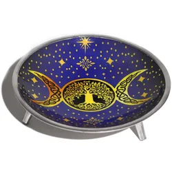 Triple Leg  Enamelled Offering Plate - Purple Triple Moon