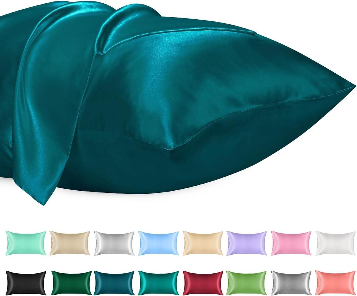 Luxe Satijnen Kussensloop van Zijde - Pauw Blauw - 50x70 cm