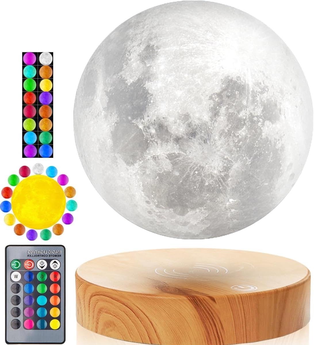 Zwevende Maanlamp met Magnetische Levitatie - Decoratieve LED Nachtlamp voor Slaapkamer of Woonkamer - Wit - Diameter: 15 cm