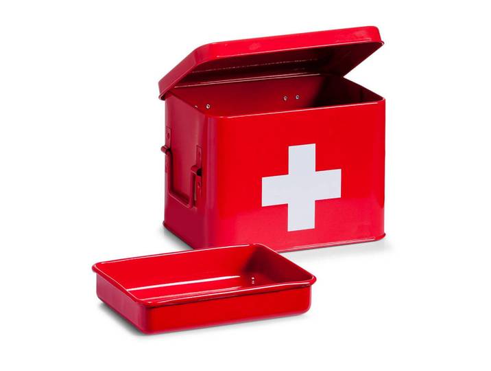 Zeller Metall-Erste-Hilfe-Set Medizinbox 21,5/16/16 cm, Rot, Metall, 16x16x21.5 cm, Badezimmer, Badmöbel, Medizinschränke