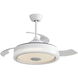 Merax LED-Deckenventilator 106.6 cm, ausziehbare transparente Flügel, 32W RGB-Deckenleuchte, DC-Motor, Fernbedienung, Timer, Weiß