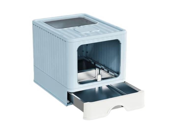 yanwuwa Geschlossene Katzentoilette für Hauskatzen, Blau Schubladenreinigung, Edelstahl-Tablett, verdeckter Ausgang oben, Design Layout Home