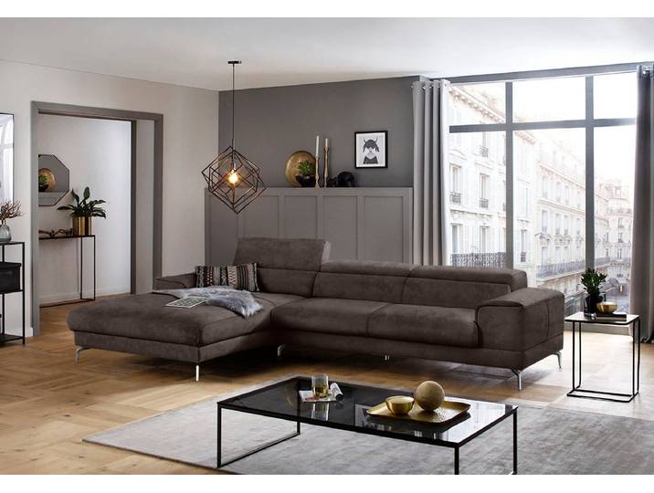 Ecksofa, Luxus-Microfaser in Lederoptik, Braun, 343×193 cm, Kopfteilverstellung, Modern, W.SCHILLIG