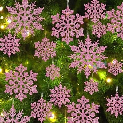 Inspire Select Paper Snowflake Christmas Hanging Ornaments Winter Tree & Ceiling Decorations For Holiday Home Decor pink 12 Pcs