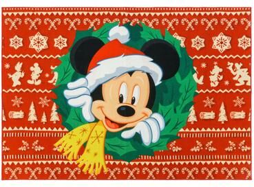 "Licensed Disney Mickey Mouse Christmas Wreath Red/ Green Non-Slip Area Rug, 4x6 - 4'6""x6'6"""