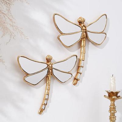 Uplift Picks Golden Dragonfly Wall Decor Mirror Finish Resin Art Ornament 26.5 Cm