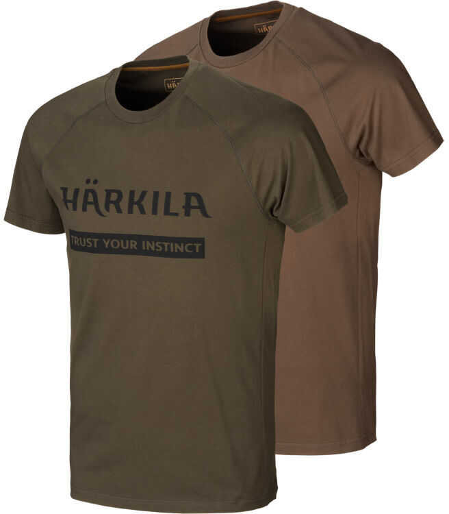 Härkila Men's  Logo T-Shirt 2-Pack Willow Green/Slate Brown Willow green/Slate brown M