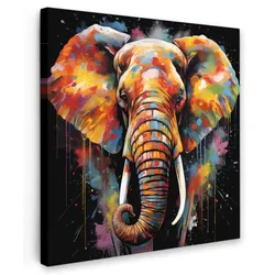 LEINWANDBILD Elefant - Graffiti - Schwarz - Tiere - Farben Deko Wohnzimmer 20x20 cm