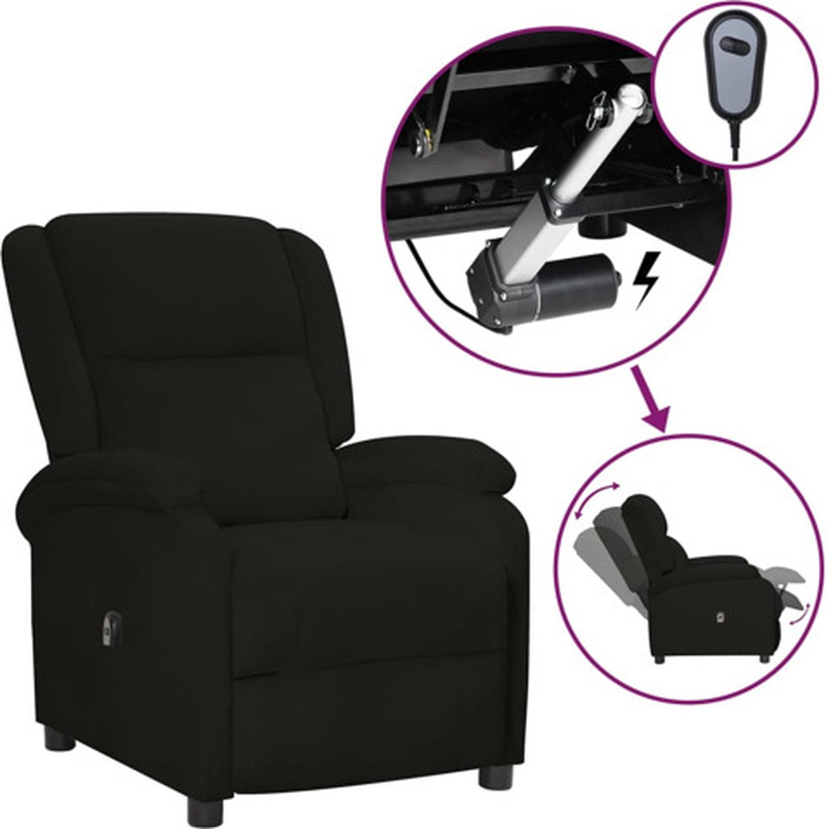 vidaXL Elektrische Relaxfauteuil - Zwart - Stof