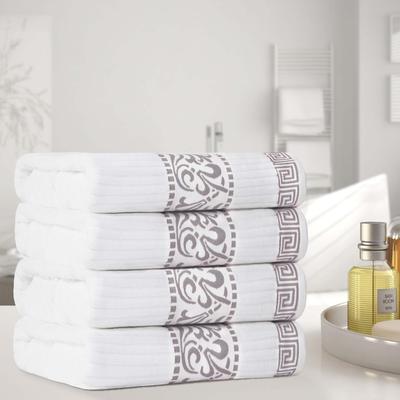Superior Athens Cotton Floral Border Greek Key Bath Towel Set of 4