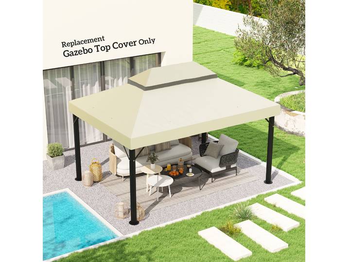 Outsunny Toile Tonnelle 4x3m UPF30+ Crème 2 Niveaux