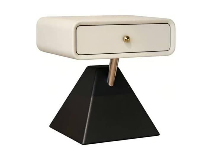Zimmer Nachttisch mit Schubladenoberseite, Metallstange, schwarzer Sockel Zur Aufbewahrung im Schlafzimmer(Weiß,Mittel)