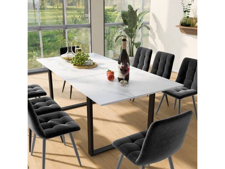 Dining Table And Chair Set - 140/180×80×75 Cm Dining Table With 8 Chairs - Gray Chairs