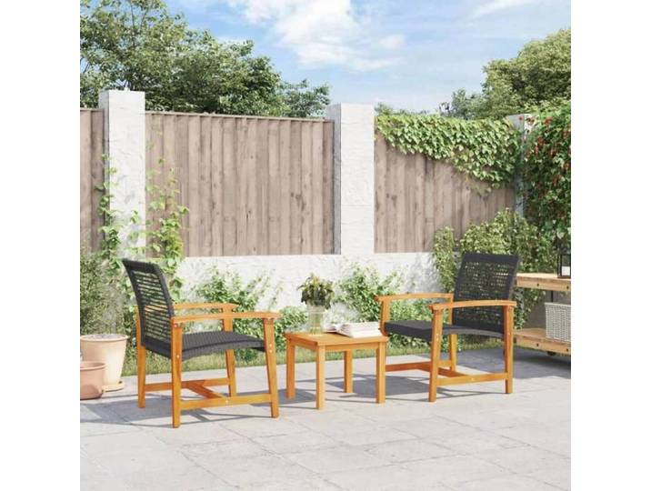 Noir Ensemble de bistro 3 pcs noir résine tressée et bois d'acacia - Siège de balcon LV64979