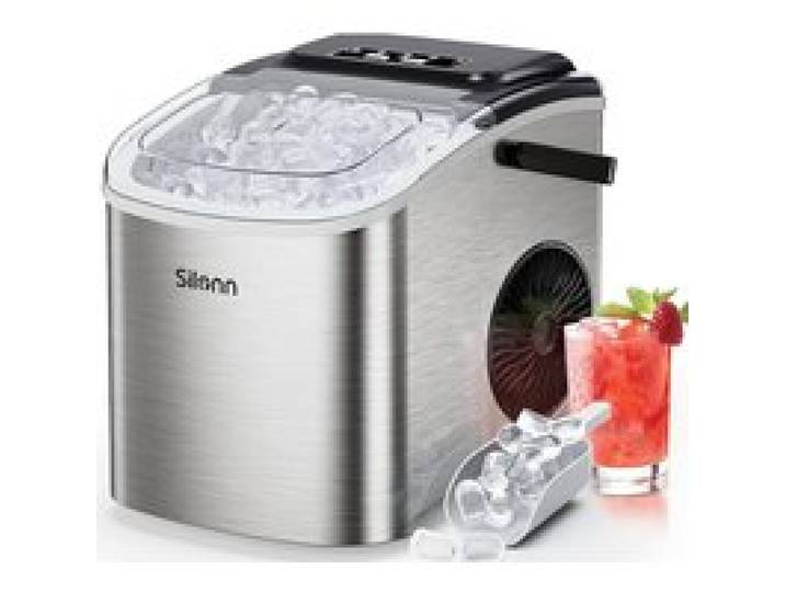 Silonn Small Ice Cube Maker with Carry Handle 9 Ice Cubes in Just 6 Min. 12 kg Ice in 24 Hours. Compact Self-Cleaning with 2 Sizes