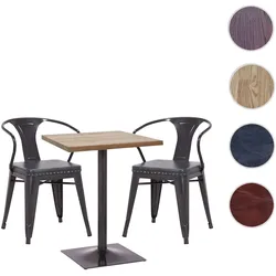 Set Bistrotisch 2x Esszimmerstuhl HWC-H10d, Stuhl Tisch Küchenstuhl Gastronomie MVG ~ schwarz-grau, Tisch hellbraun